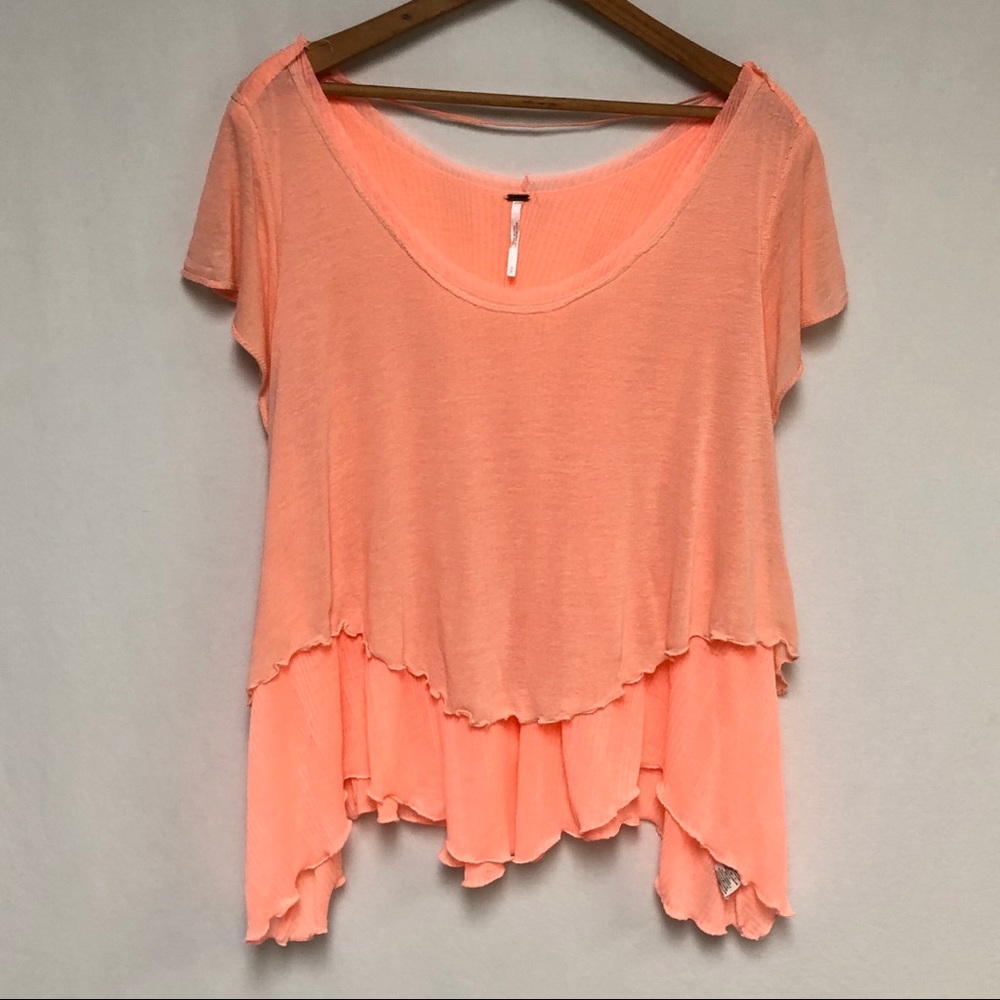 ❌SOLD❌ Free People Coral Layered Cookie Tee - Picture 2 of 7